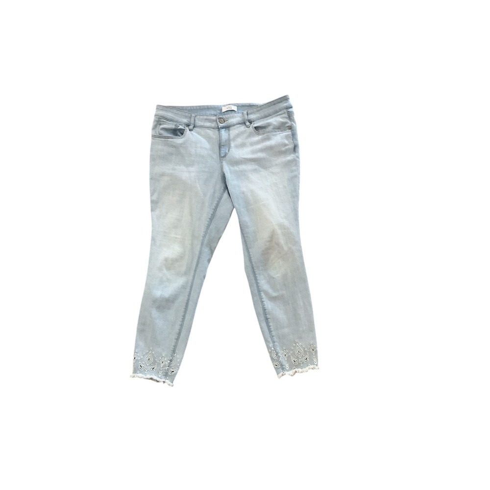 Loft Plus Womens 16 Light Wash Skinny Jeans Eyelet Embroidered Raw Hem Blue